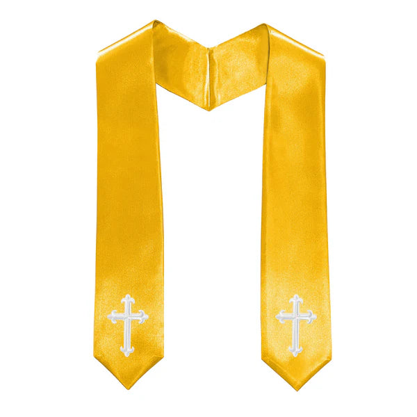 60" CHOIR STOLE WITH WHITE OR GOLD CROSS EMBROIDERY
