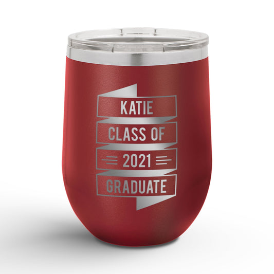 Personalized Graduation Banner 12oz Insulated Wine Tumbler Insulated Tumbler Sam + Zoey Maroon 