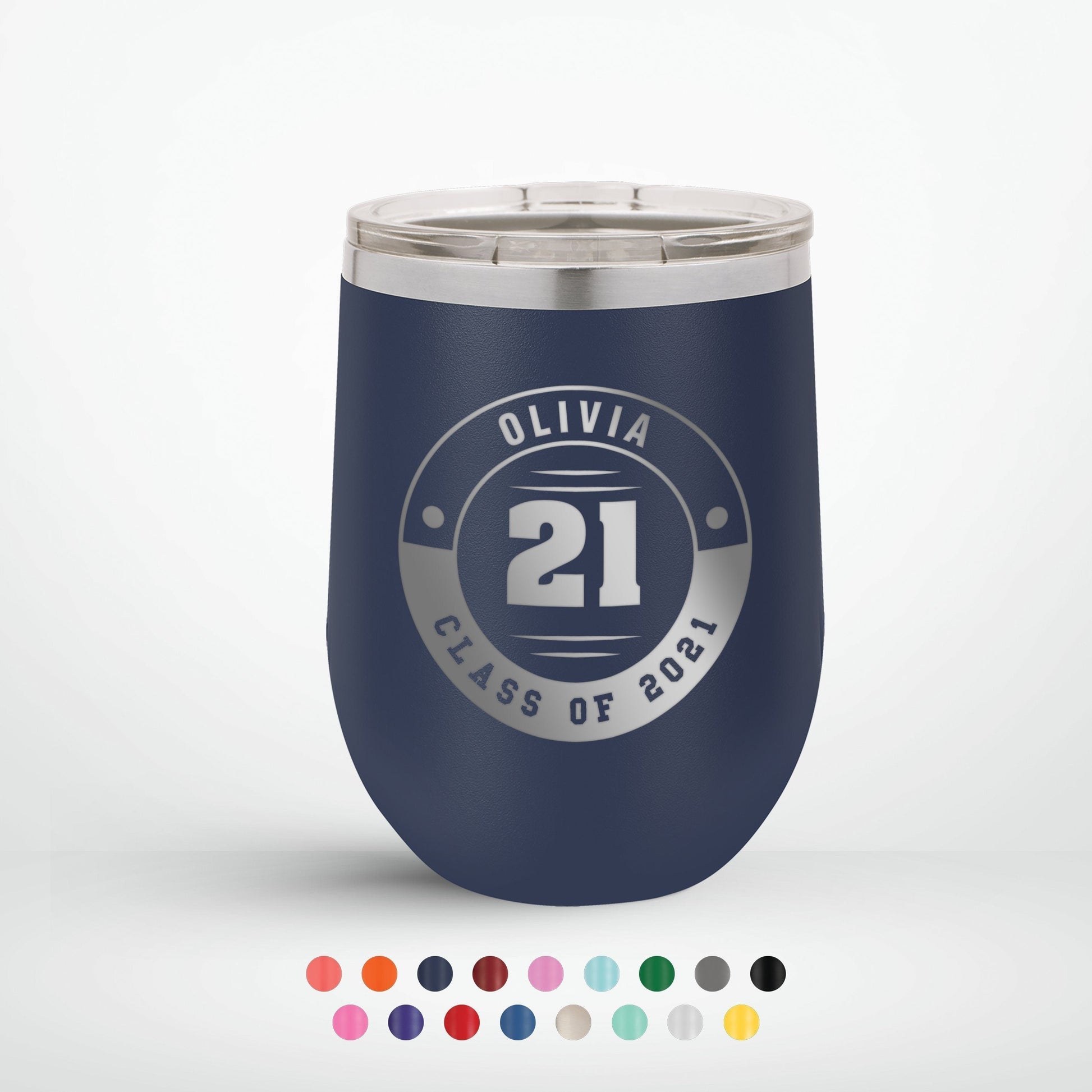 Personalized Retro Graduation Badge 12oz Insulated Wine Tumbler Insulated Tumbler Sam + Zoey 