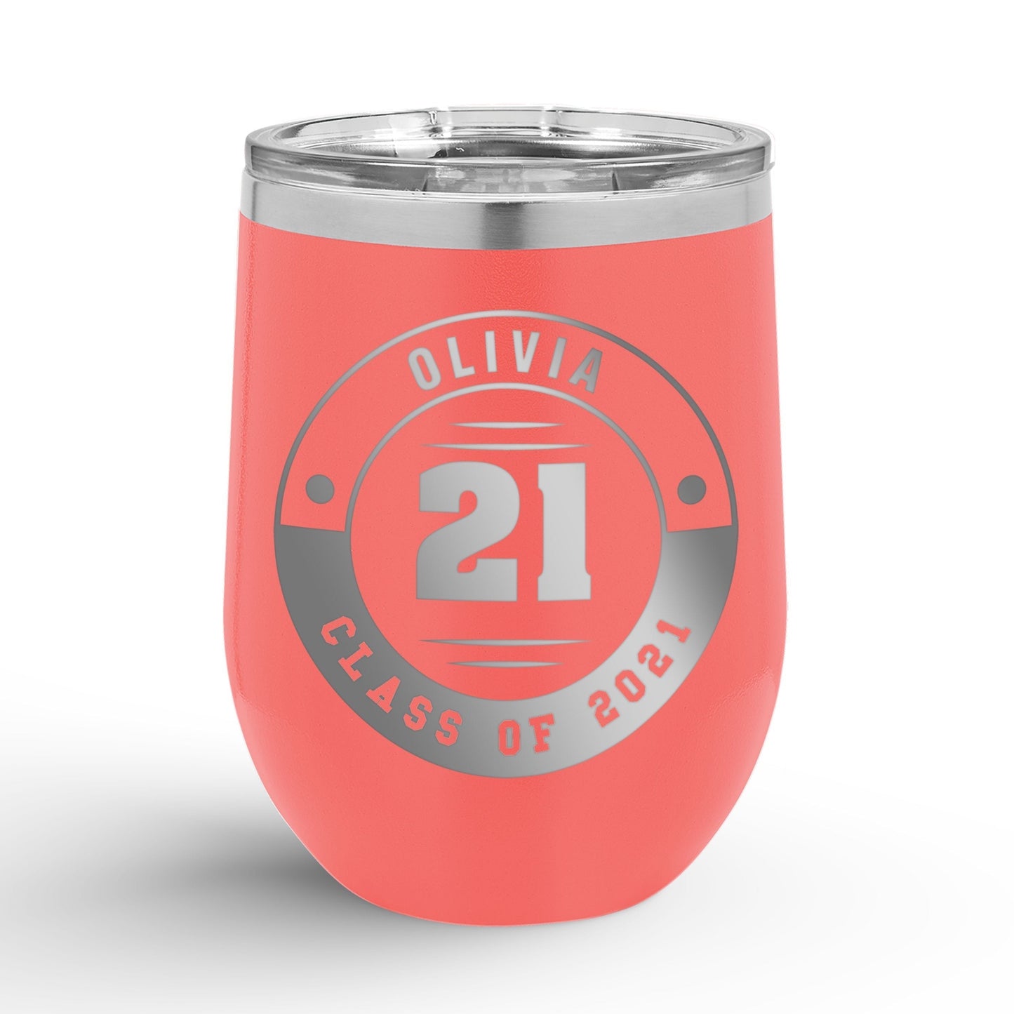 Personalized Retro Graduation Badge 12oz Insulated Wine Tumbler Insulated Tumbler Sam + Zoey Coral 