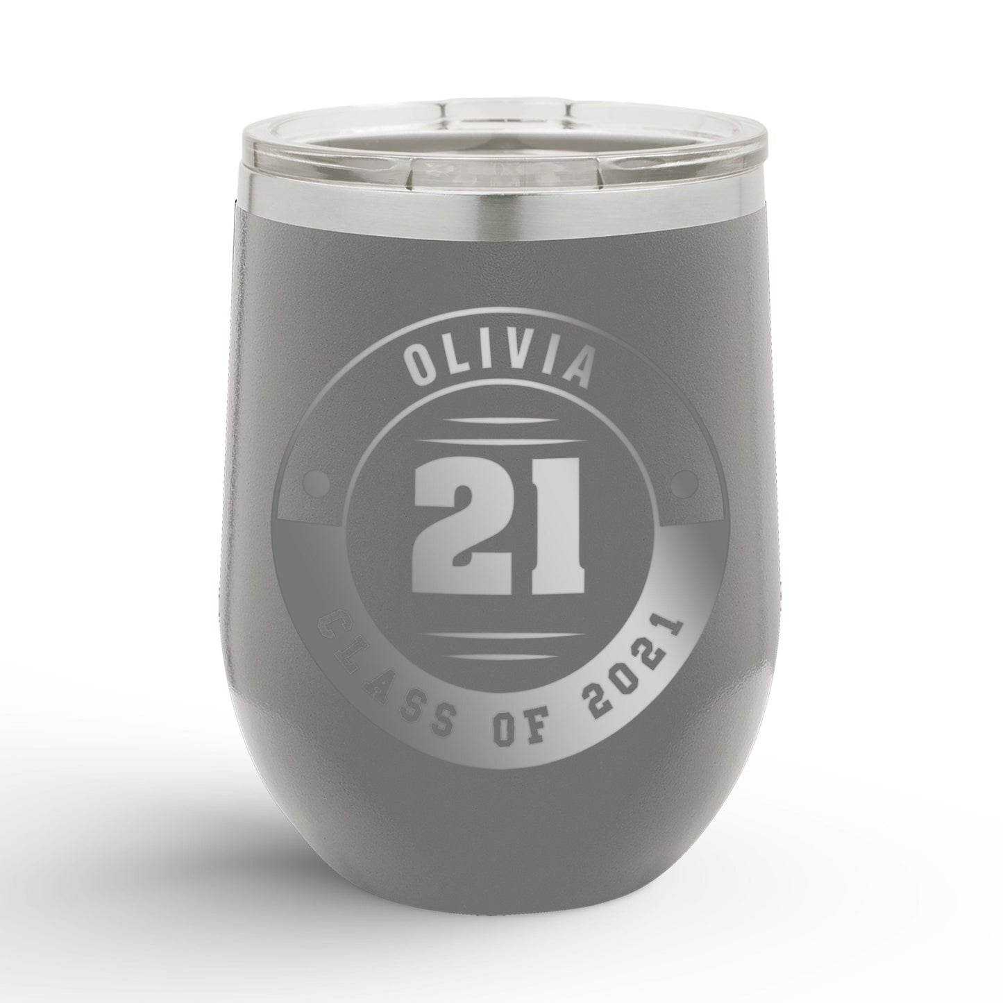 Personalized Retro Graduation Badge 12oz Insulated Wine Tumbler Insulated Tumbler Sam + Zoey Dark Gray 