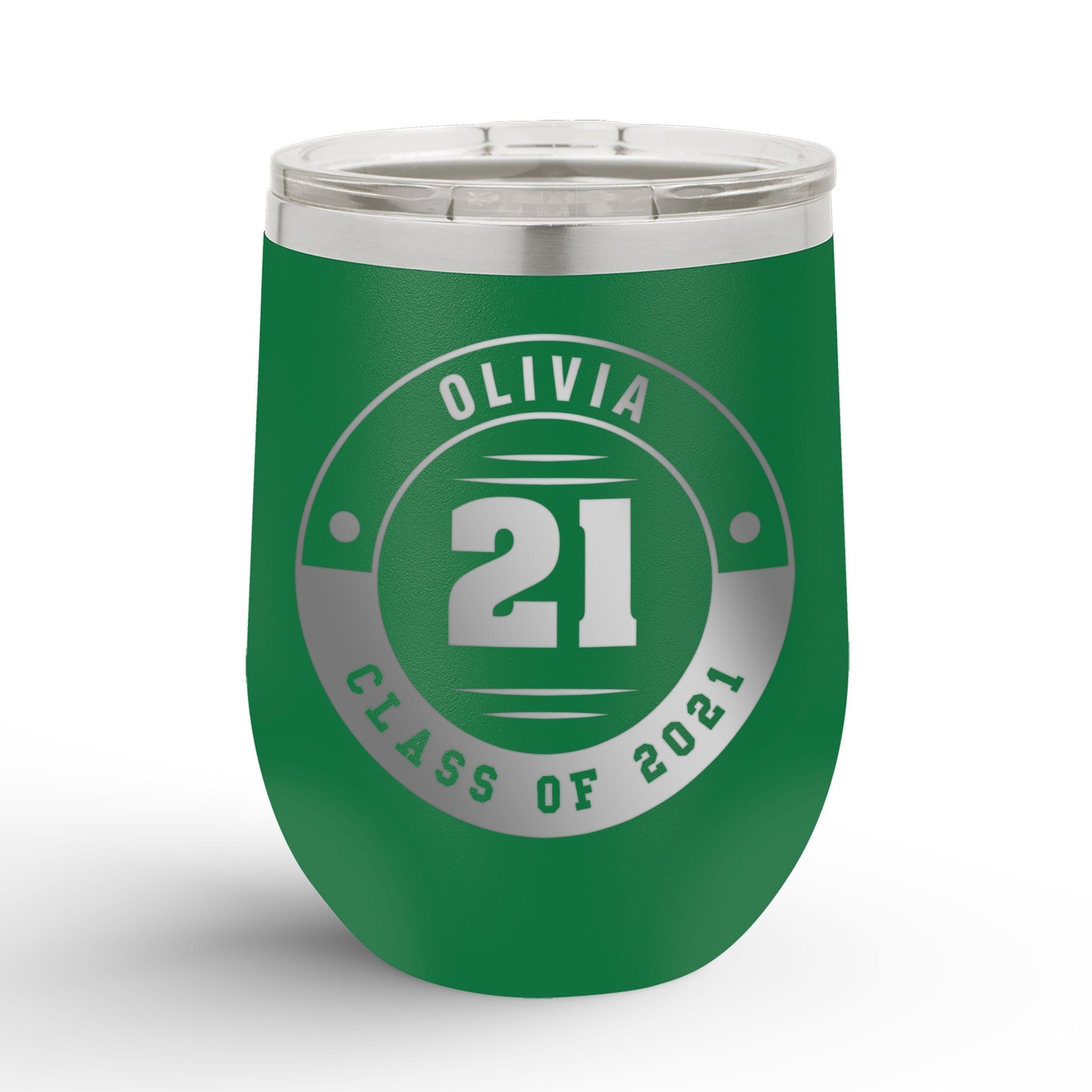 Personalized Retro Graduation Badge 12oz Insulated Wine Tumbler Insulated Tumbler Sam + Zoey Green 