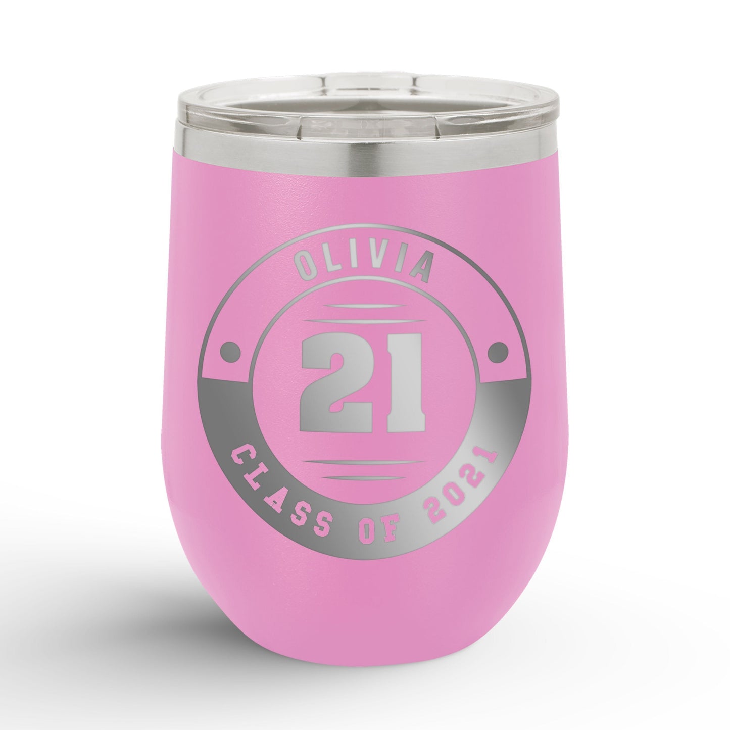 Personalized Retro Graduation Badge 12oz Insulated Wine Tumbler Insulated Tumbler Sam + Zoey Light Purple 