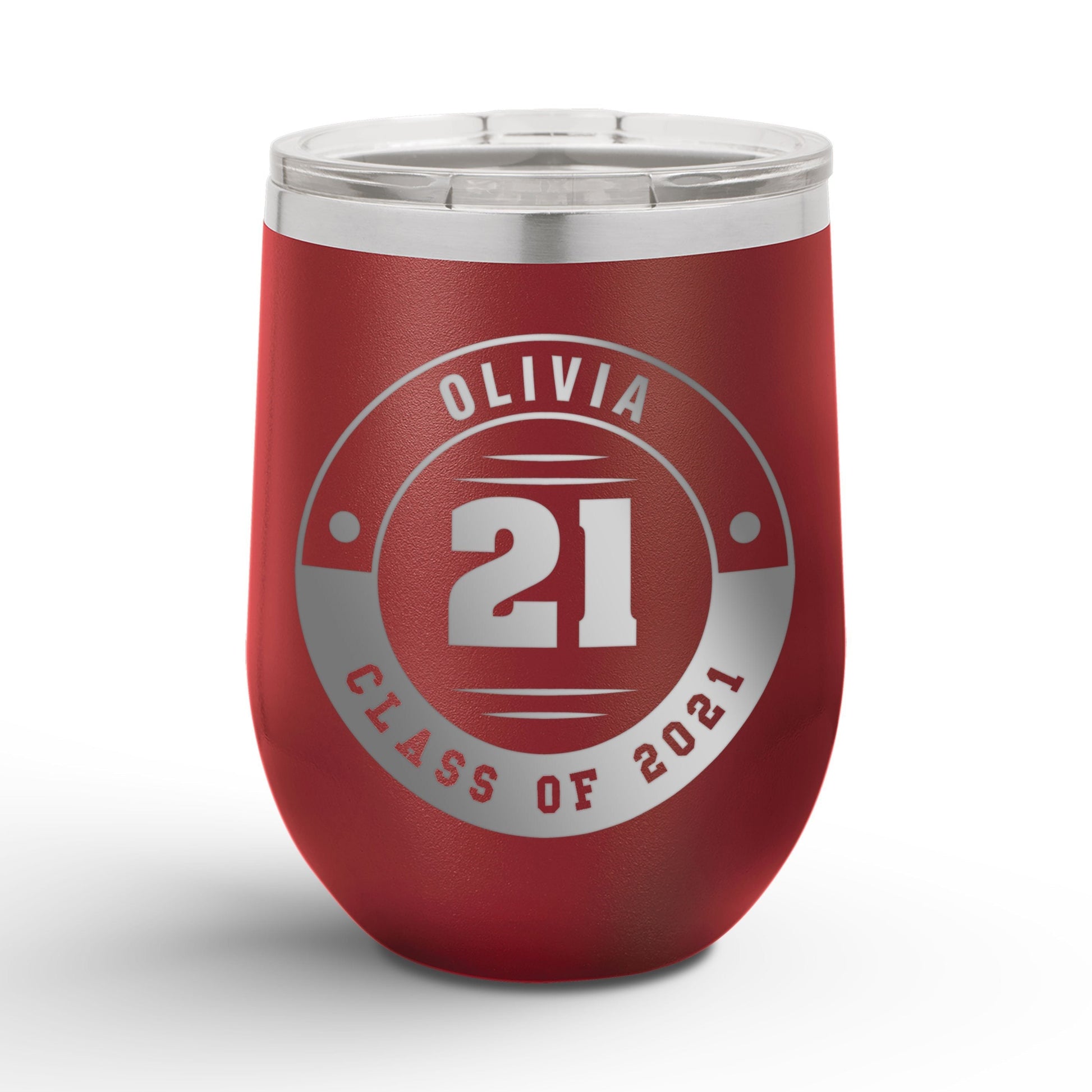 Personalized Retro Graduation Badge 12oz Insulated Wine Tumbler Insulated Tumbler Sam + Zoey Maroon 