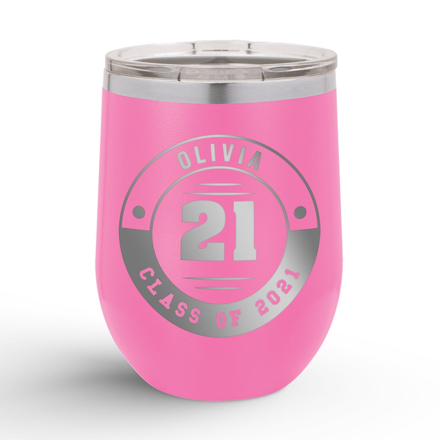 Personalized Retro Graduation Badge 12oz Insulated Wine Tumbler Insulated Tumbler Sam + Zoey Pink 