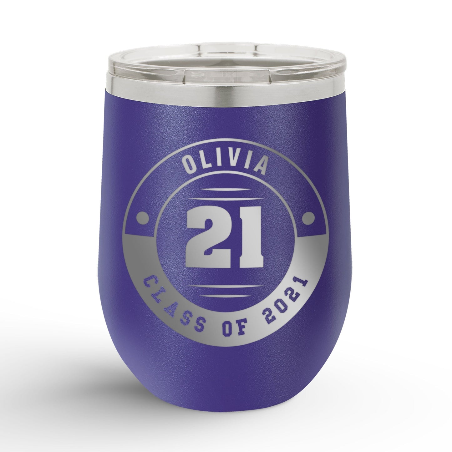 Personalized Retro Graduation Badge 12oz Insulated Wine Tumbler Insulated Tumbler Sam + Zoey Purple 