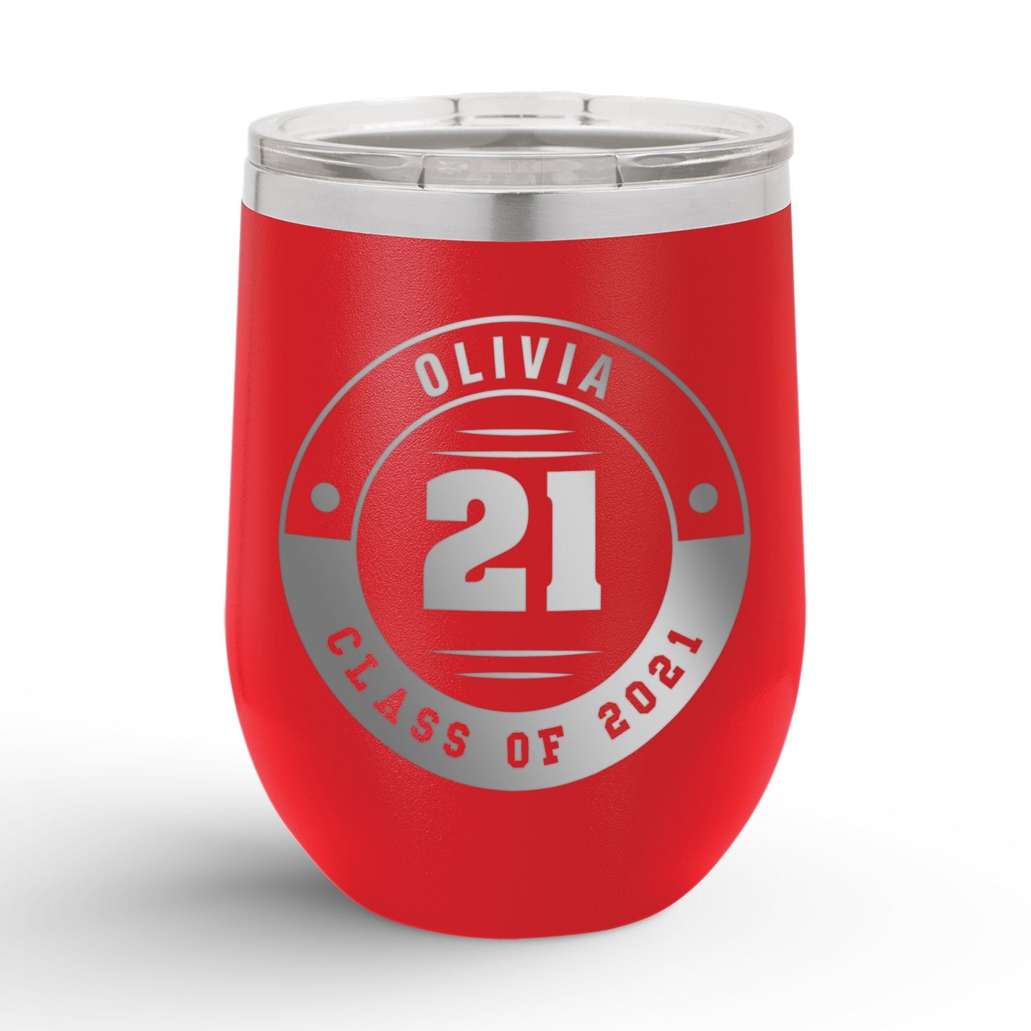 Personalized Retro Graduation Badge 12oz Insulated Wine Tumbler Insulated Tumbler Sam + Zoey Red 