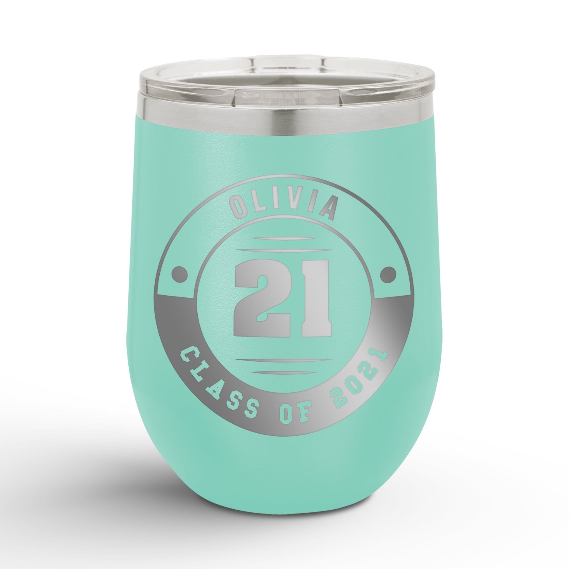 Personalized Retro Graduation Badge 12oz Insulated Wine Tumbler Insulated Tumbler Sam + Zoey Teal 