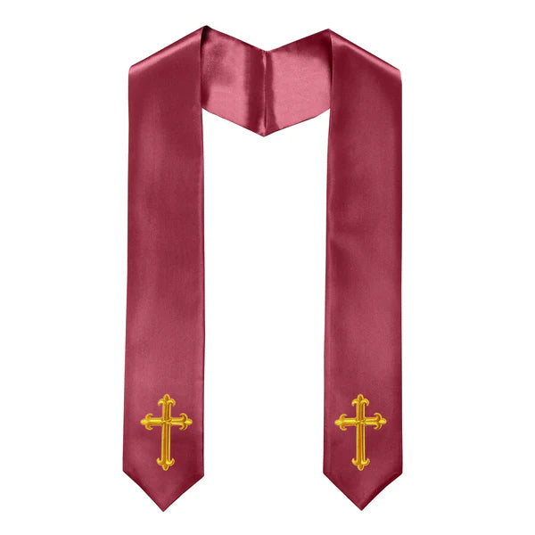 60" CHOIR STOLE WITH WHITE OR GOLD CROSS EMBROIDERY