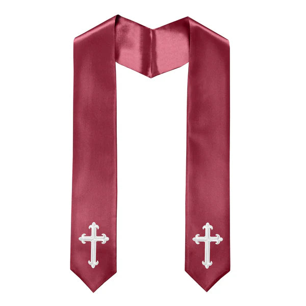 60" CHOIR STOLE WITH WHITE OR GOLD CROSS EMBROIDERY
