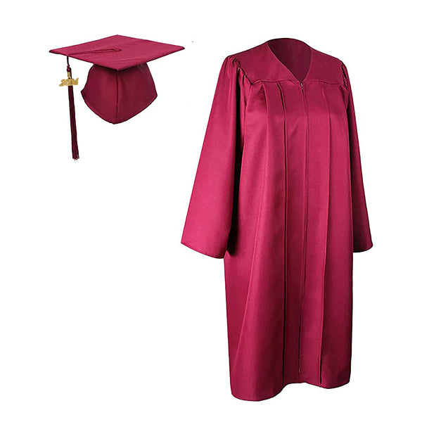 Matte Maroon Cap, Gown and Tassel for Graduation