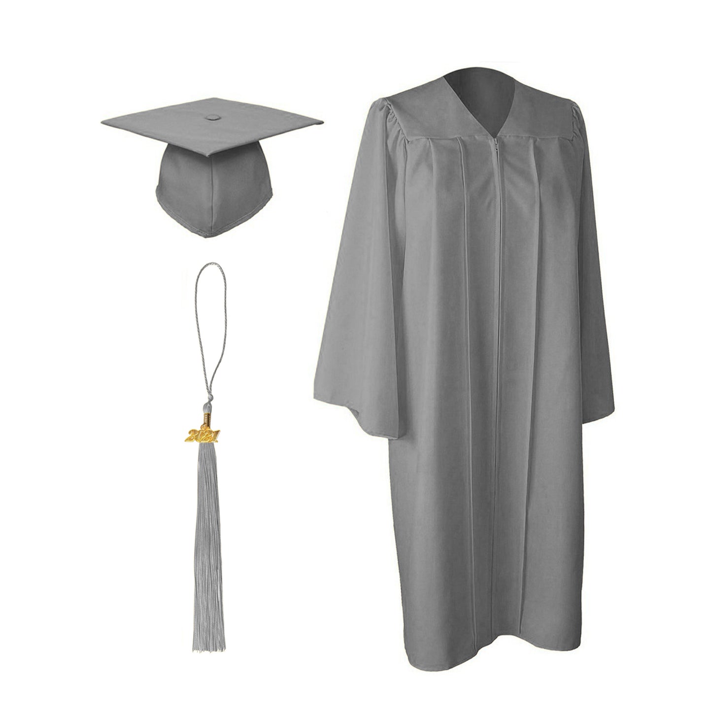 IL JW HS 5th & 6th Grade Graduation Set – Matte Silver Cap, Gown & Tassel Package