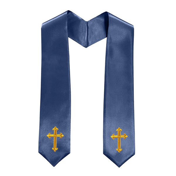 60" CHOIR STOLE WITH WHITE OR GOLD CROSS EMBROIDERY