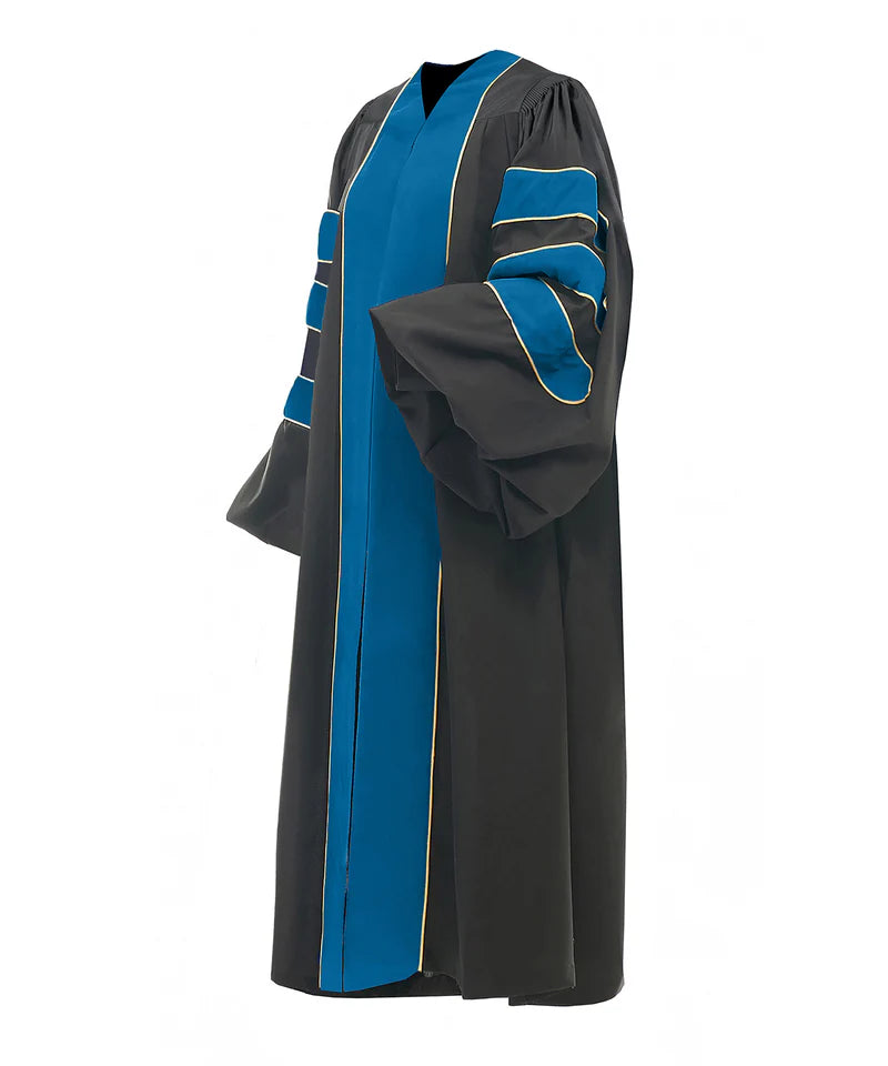 Peacock Blue Deluxe Doctoral Gown with Gold Piping - Academic Regalia