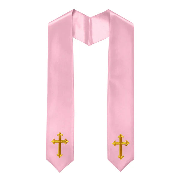 60" CHOIR STOLE WITH WHITE OR GOLD CROSS EMBROIDERY