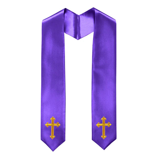 60" CHOIR STOLE WITH WHITE OR GOLD CROSS EMBROIDERY
