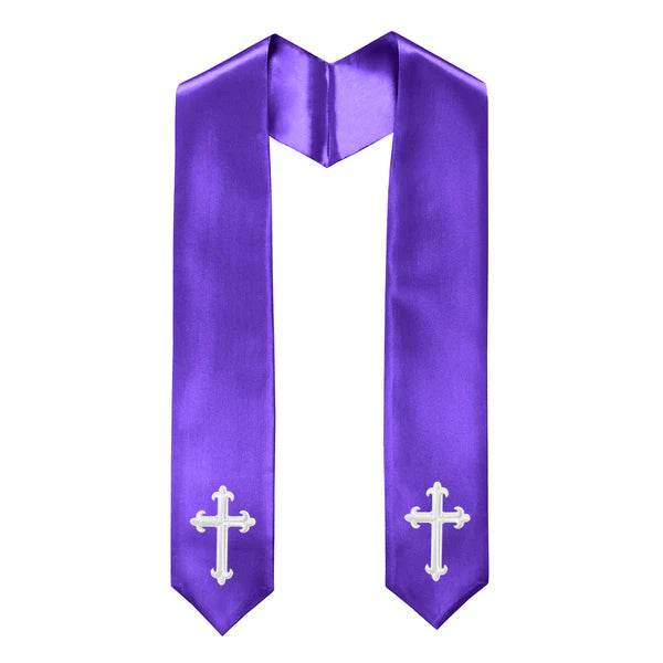 60" CHOIR STOLE WITH WHITE OR GOLD CROSS EMBROIDERY