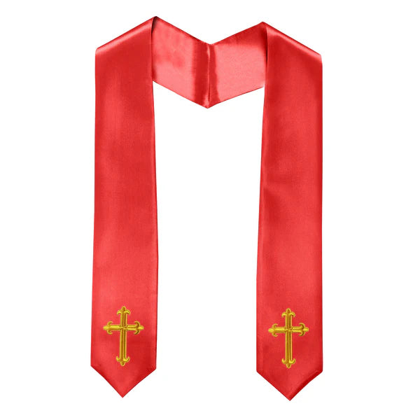 60" CHOIR STOLE WITH WHITE OR GOLD CROSS EMBROIDERY