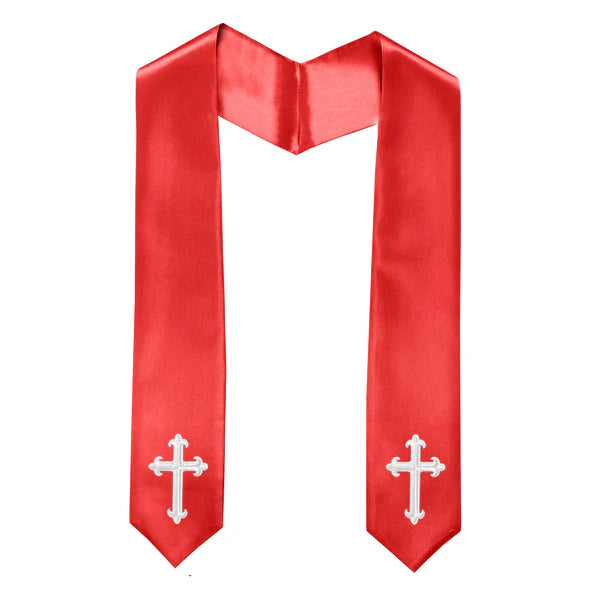 60" CHOIR STOLE WITH WHITE OR GOLD CROSS EMBROIDERY