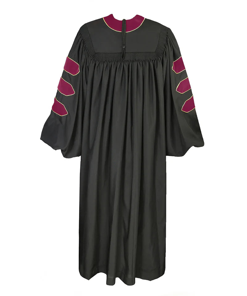 Rose Red Deluxe Doctoral Gown with Gold Piping - Academic Regalia