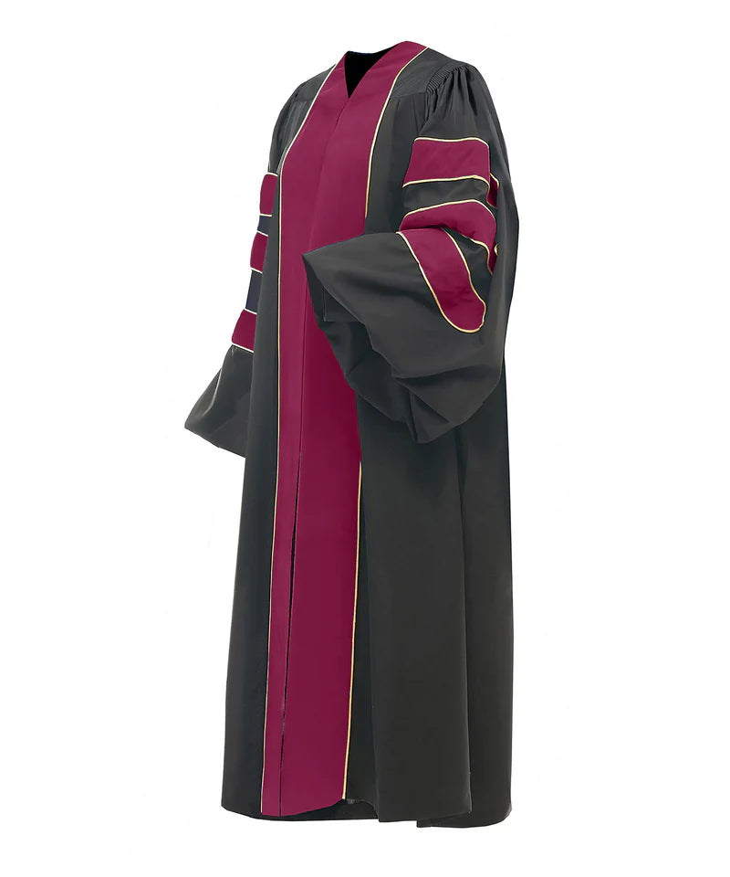 Rose Red Deluxe Doctoral Gown with Gold Piping - Academic Regalia