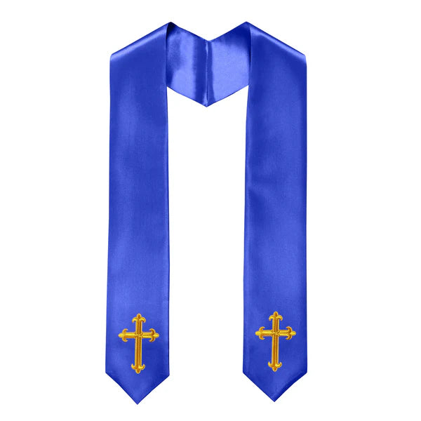 60" CHOIR STOLE WITH WHITE OR GOLD CROSS EMBROIDERY