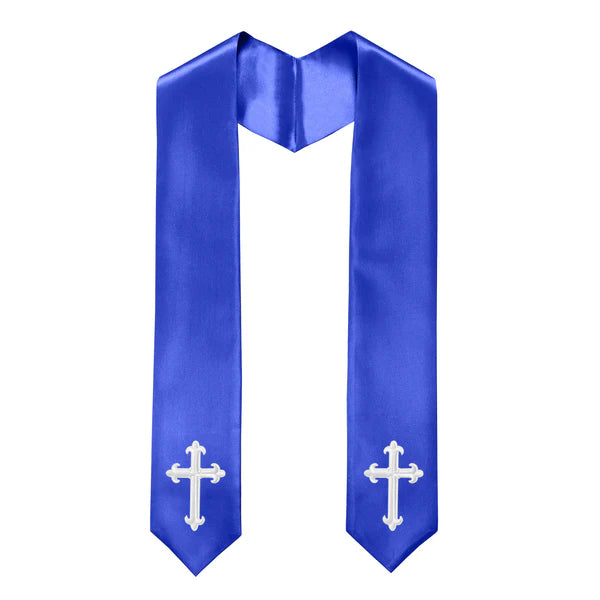60" CHOIR STOLE WITH WHITE OR GOLD CROSS EMBROIDERY