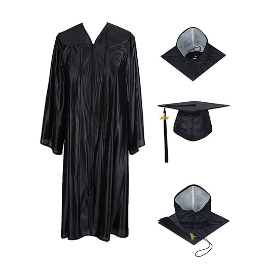 Shiny Black Cap, Gown & Tassel