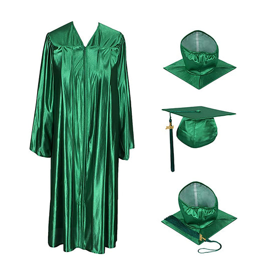 Shiny Kelly Green Cap, Gown & Tassel for Graduation