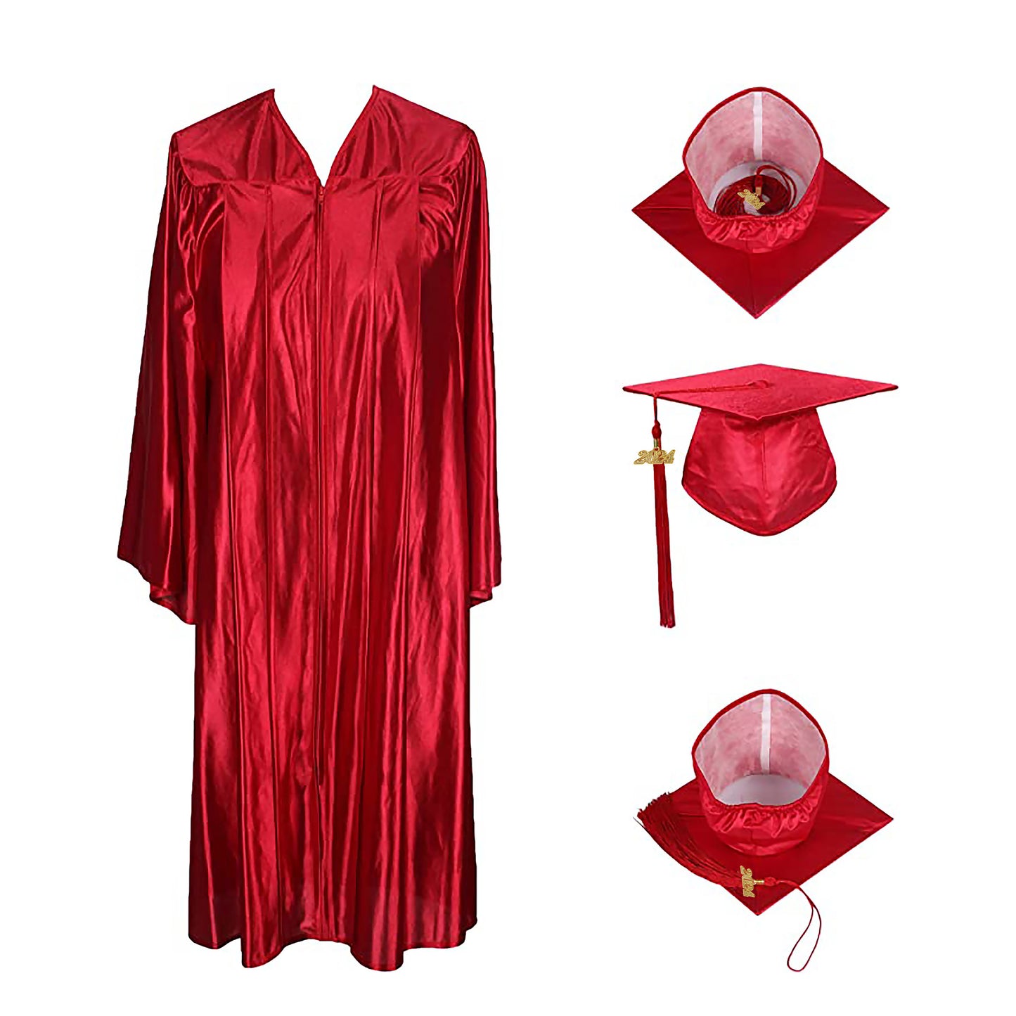 Shiny Red Cap, Gown & Tassel  for Graduation