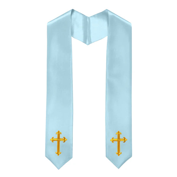 60" CHOIR STOLE WITH WHITE OR GOLD CROSS EMBROIDERY