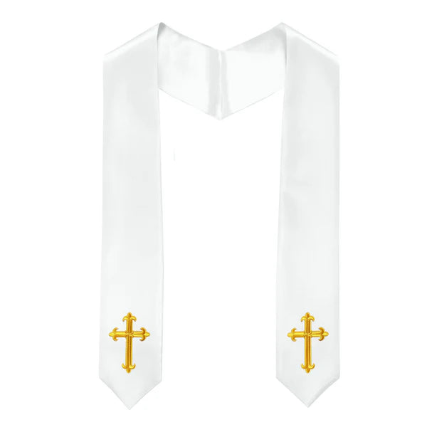 60" CHOIR STOLE WITH WHITE OR GOLD CROSS EMBROIDERY