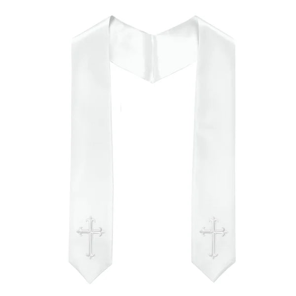 60" CHOIR STOLE WITH WHITE OR GOLD CROSS EMBROIDERY