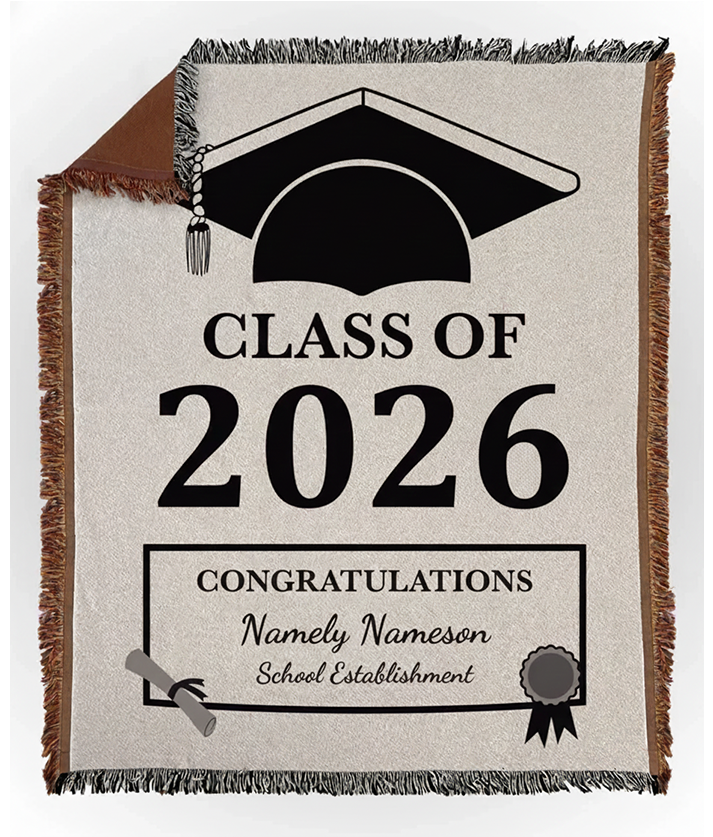 Custom Woven Class of 2026 Throw Blanket – Graduation Gift with Personalized School Name
