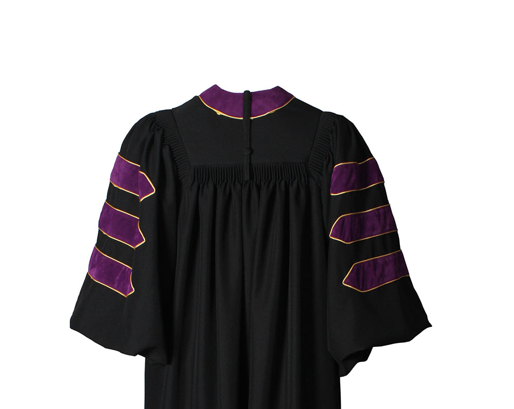Deluxe Purple Doctoral Gown with Gold Piping