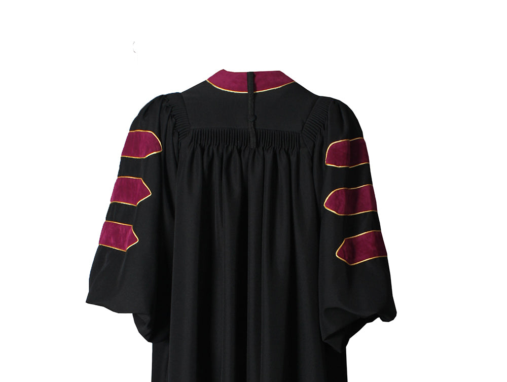 Deluxe Maroon Doctoral Gown with Gold Piping