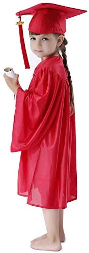 Shiny Kinder Red Cap, Gown & Tassel for Graduation