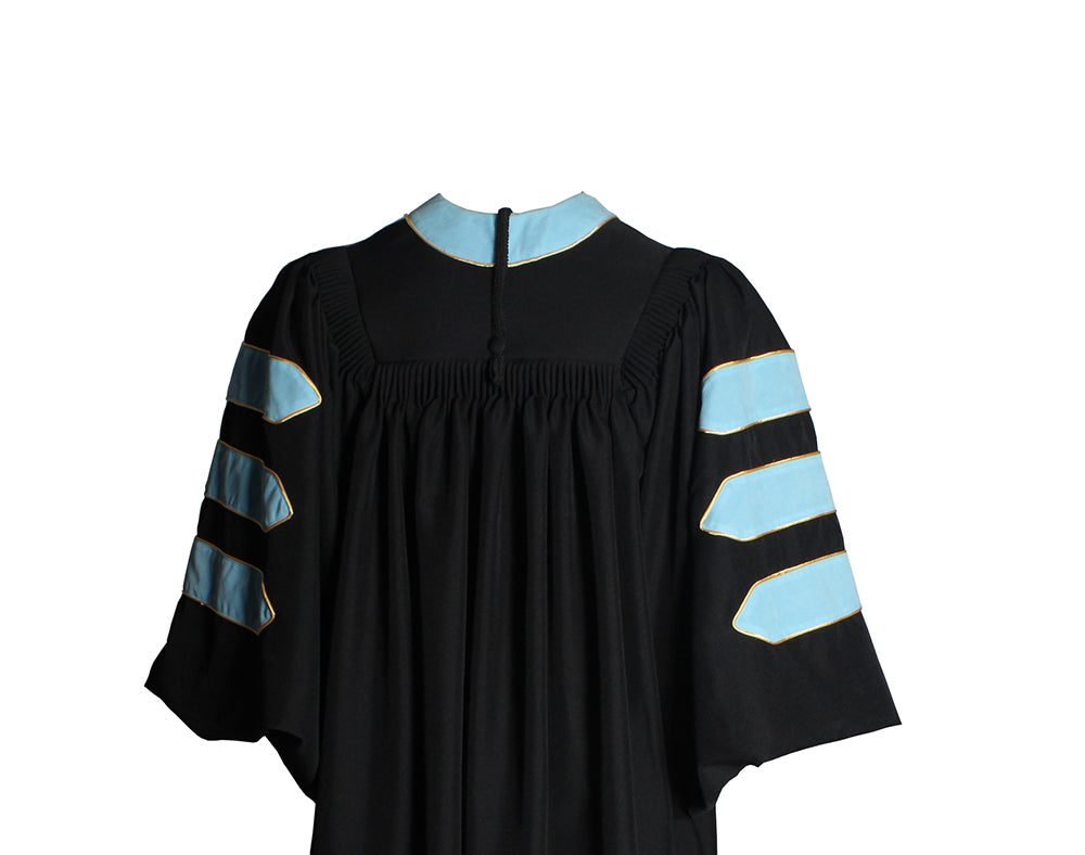 Deluxe Light Blue Doctoral Gown with Gold Piping