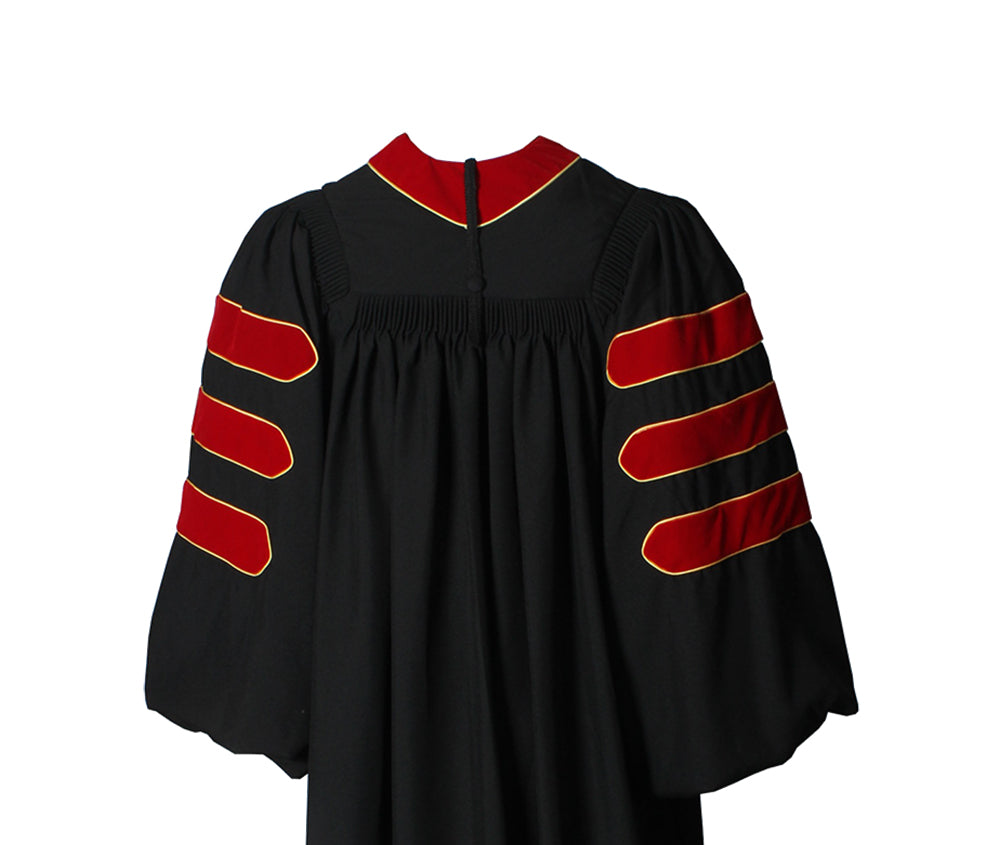 Deluxe Red Doctoral Gown with Gold Piping