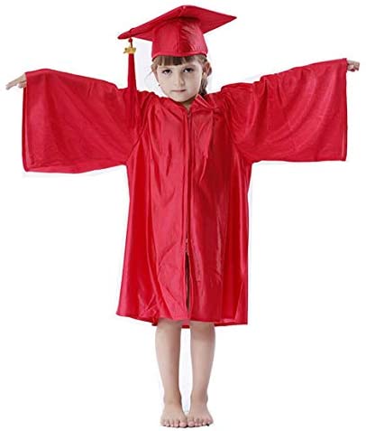 Shiny Kinder Red Cap, Gown & Tassel for Graduation