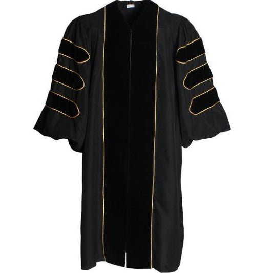 Deluxe Black Doctoral Gown with Gold Piping