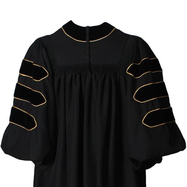 Deluxe Black Doctoral Gown with Gold Piping