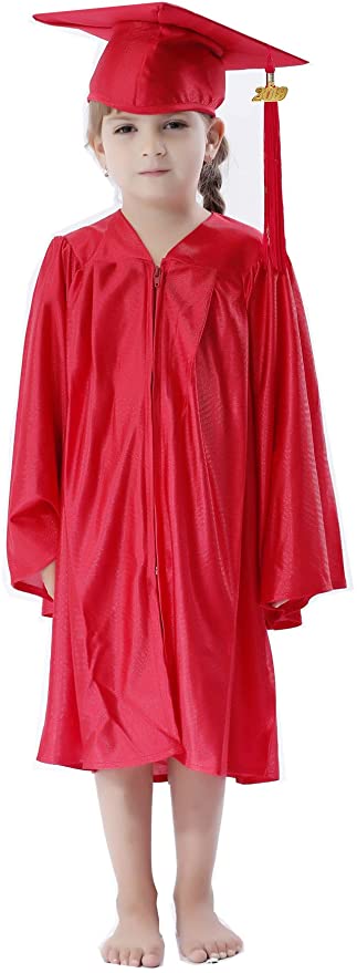 Shiny Kinder Red Cap, Gown & Tassel for Graduation