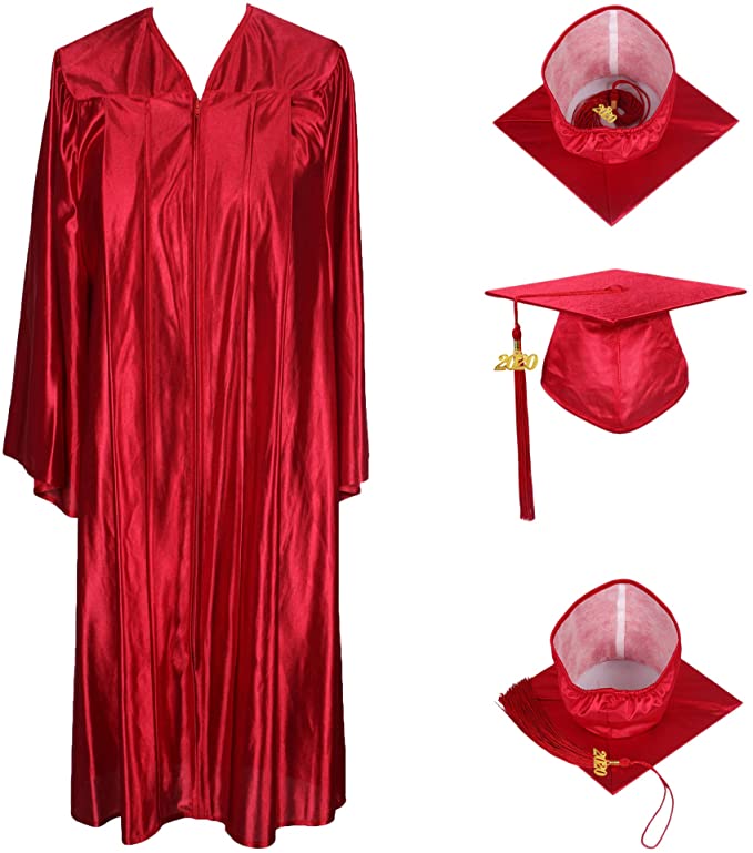 Accomplished Learning - Red Shiny Cap Gown and Tassel Package