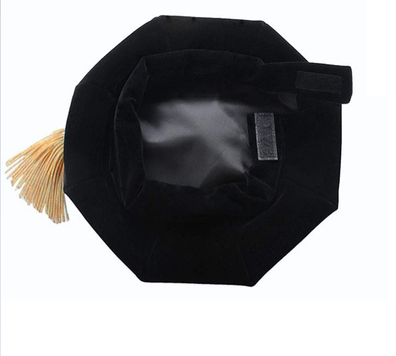 Black Octagon Doctoral or Faculty Tam - 8-Sided Velvet Tam with Velvet Hem