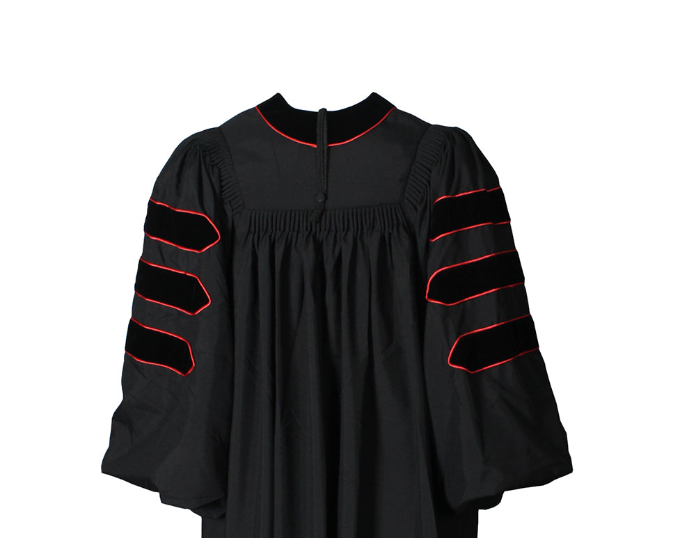 Deluxe Black Doctoral Gown with Red Piping