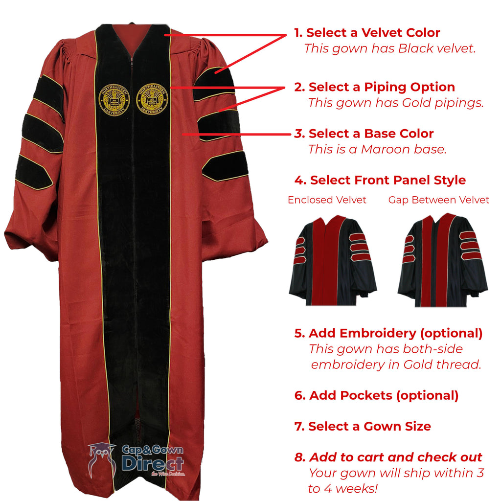 Custom Deluxe Doctoral Gown, 3-Bar
