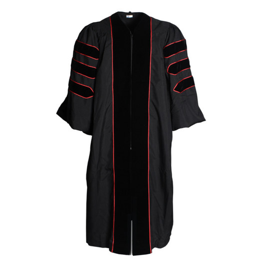 Deluxe Black Doctoral Gown with Red Piping