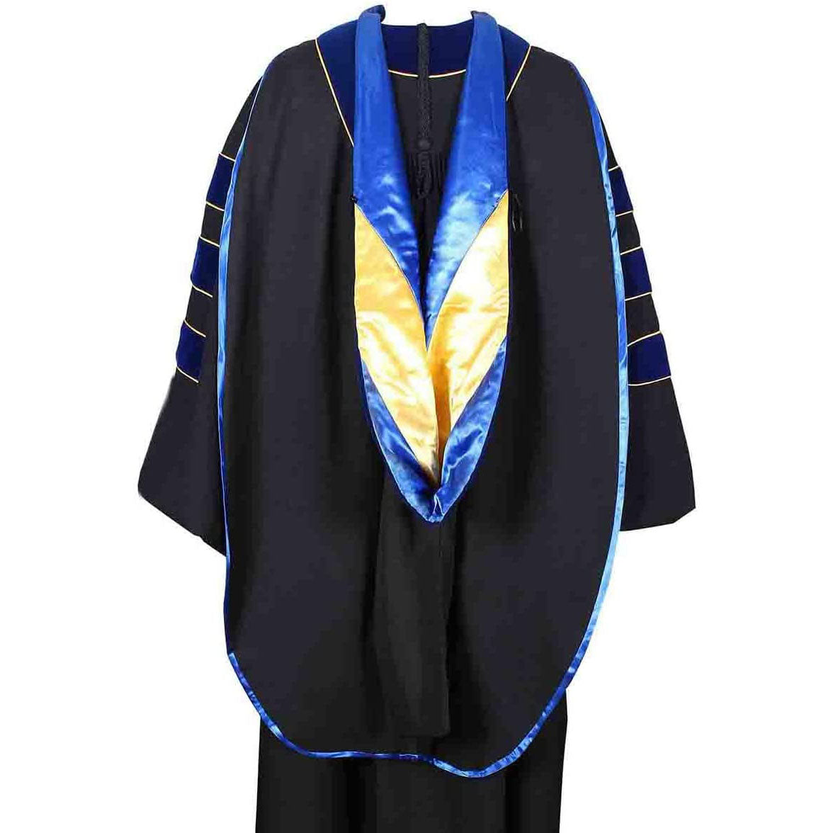 Doctorate Hood - Royal Blue Velvet - Royal Blue Lining - Gold Chevron - Gold Piping