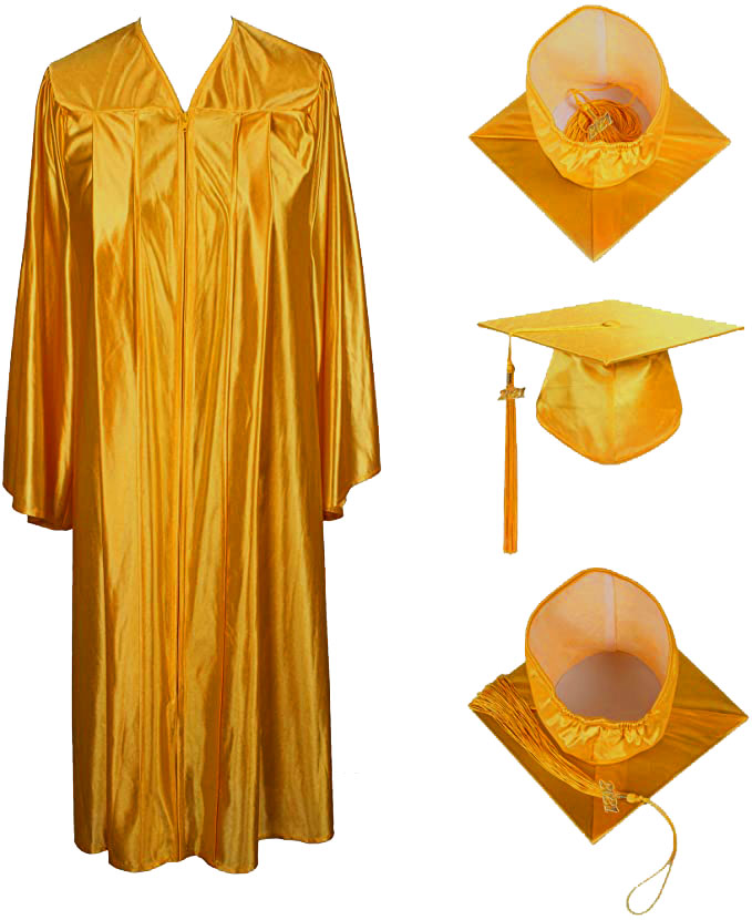Shiny Antique Gold Cap, Gown & Tassel